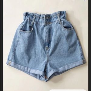 High Waist Paperbag Denim Shorts * Elastic Waistband *